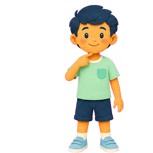 Illustrated child pointing to head and neck